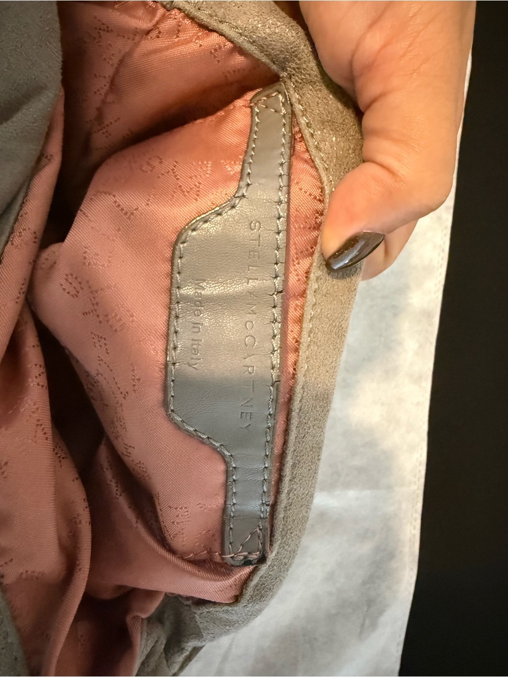 Authentic Stella McCartney Taupe Suede Whipstitch Shoulder Bag W/ Gunmetal chain - Picture 5 of 9